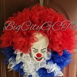 Handmade Penny Clown Wreath Glow In The Dark Face